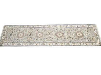 Hand-Knotted Light Blue Indo-Nain Runner Rug 3X10