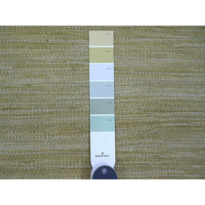 8'8"X12' Green Solid Design Hand Woven Hand Spun Wool Flat Weave Rug