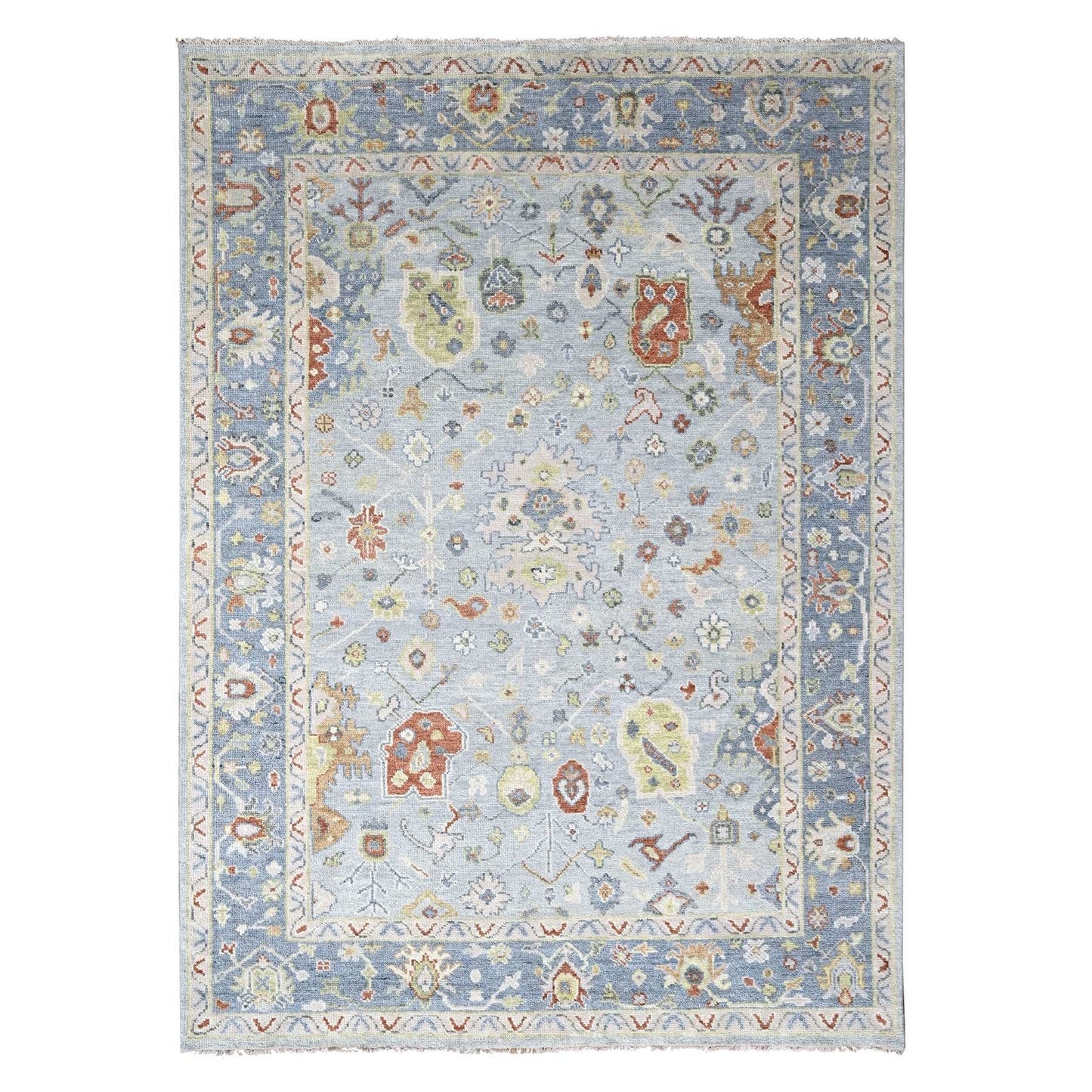 9'X11'9" Chrome Soft Wool Hand Knotted Oushak Supple Oriental Rug