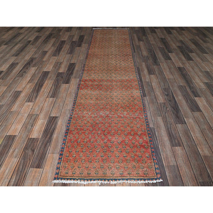 2'3"X9' Blush Red Vintage Zoroastrian Tebraz Hand Knotted Wool Runner Rug