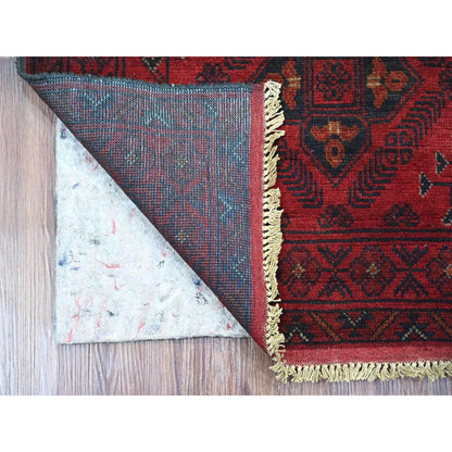 2'7"X6'3" Red All Wool Andkhoy Geometric Pattern, Hand Knotted Runner Rug