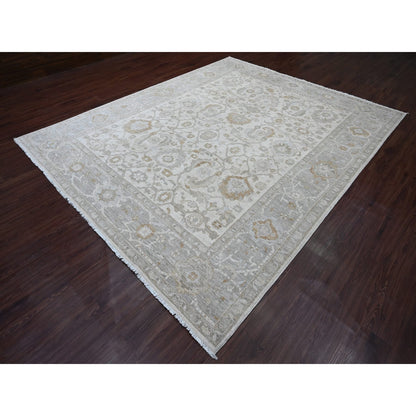 9'X11' White Heris All Over Design Hand Knotted Aryana Grade All Wool Rug