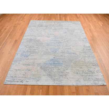 8'X10'6" Ivory Pure Silk Hand Knotted Modern Oriental Oriental Rug
