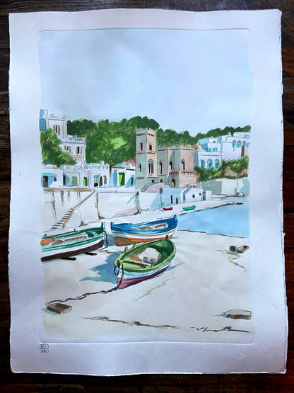 Aldo Riso ''Tricase Porto'' Inc. Hand Painted 60X80 According To Law