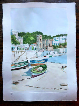 Aldo Riso ''Tricase Porto'' Inc. Hand Painted 60X80 According To Law