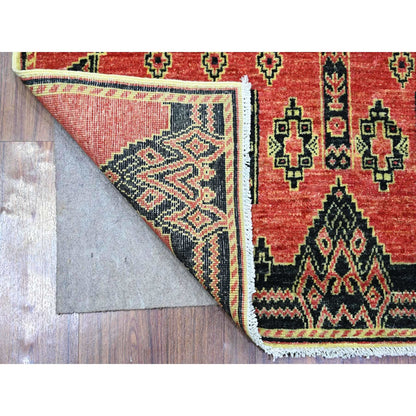 4'X9'10" Crimson Red Fine Peshawar Wool Hand Knotted Oriental Rug