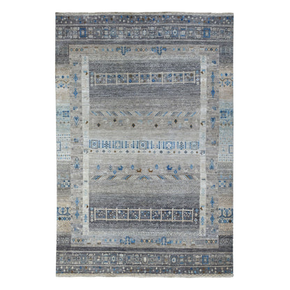 5'10"X8'10" Gray Folk Art Kashkuli Gabbeh Hand-Knotted Wool Village Rug