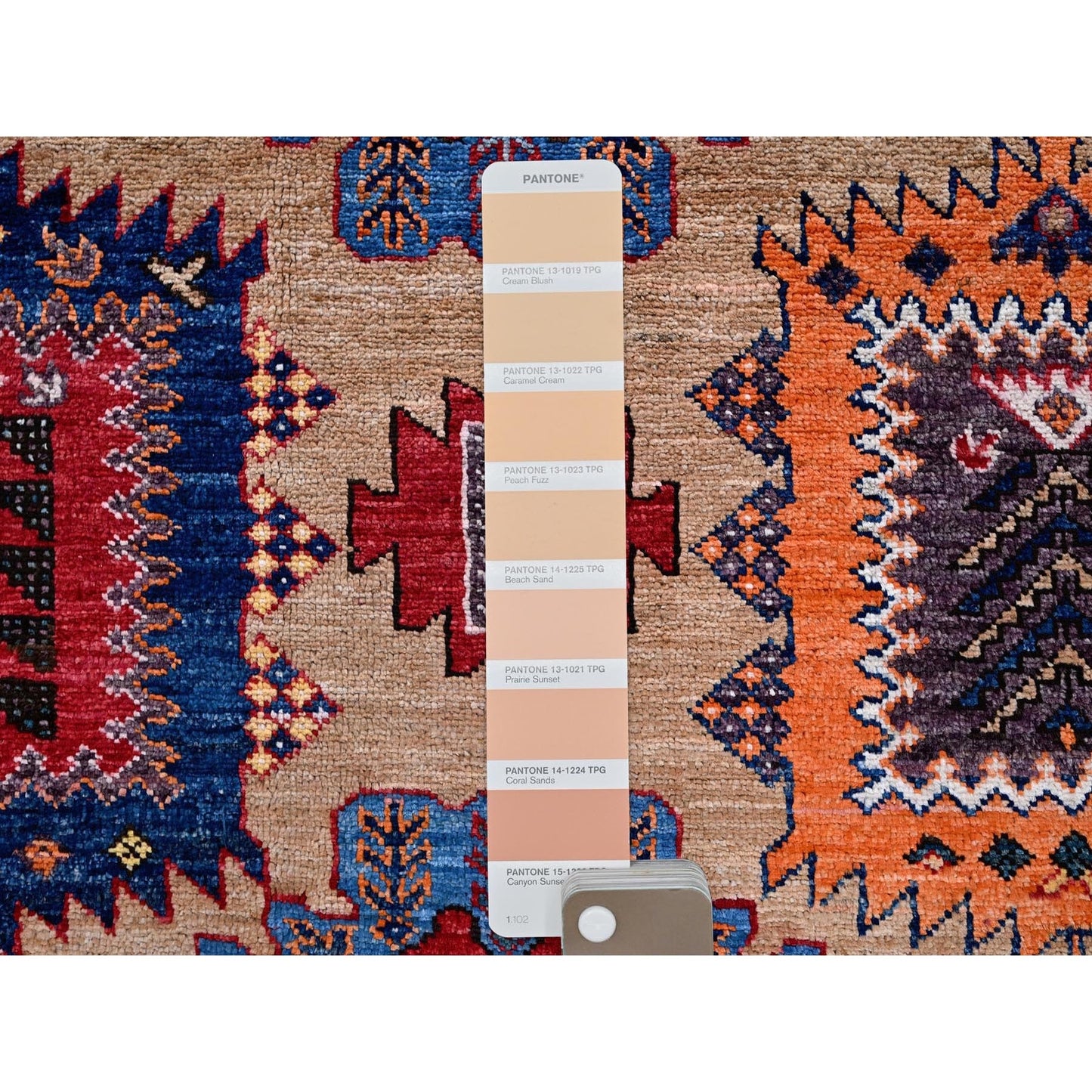 8'3"X9'9" Beige Afghan Caucasian Design Revival Hand Knotted Soft Wool Rug