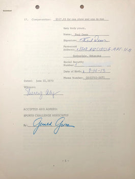 Paul Dean Autographed Contract (Jsa)