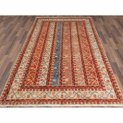 6'2"X8'8" Colorful Super Kazak With Shawl Design Hand Knotted Wool Rug