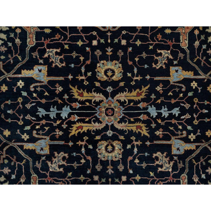 9'X12'1" Caviar Blue Antiqued Heris New Zealand Wool Hand Knotted Rug