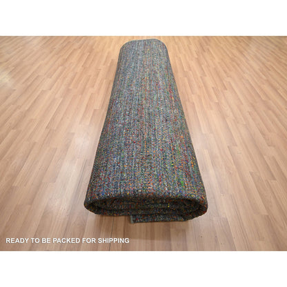 Rug 10'2"x13'10" Gray Modern Hand Knotted Grass Design Wool and Silk