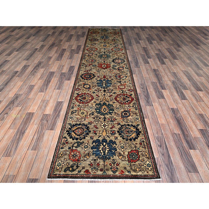 3'X13'10" Tan Brown All Over Design Soft Wool Hand Knotted Runner Rug