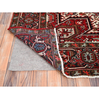 7'9"X10'10" Red Pure Wool Hand Knotted Vintage Zoroastrian Heris Rug