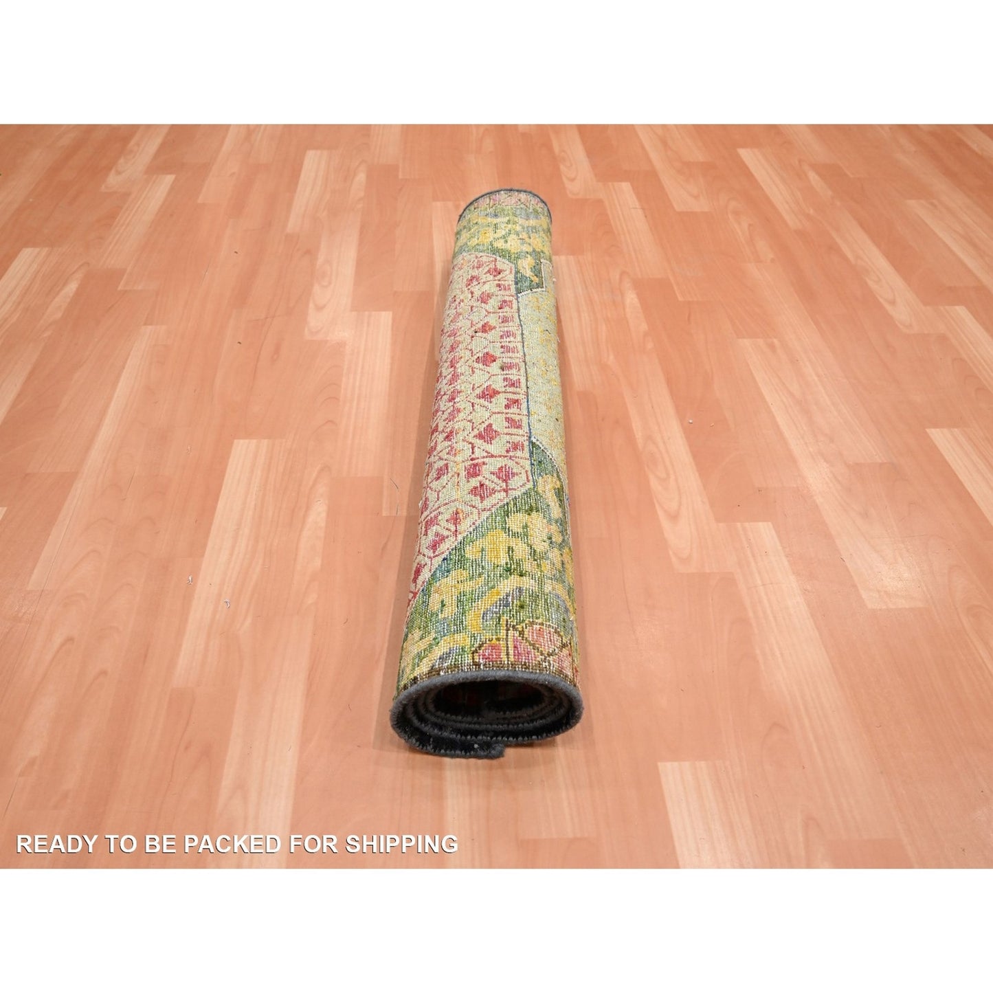 3'2"X5'2" Yellow Colorful Mamluk Design Hand Knotted Silk With Wool Rug