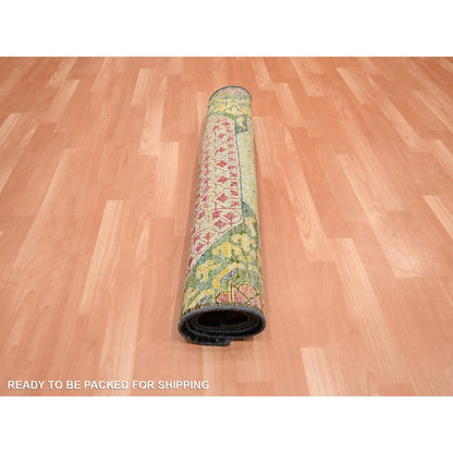 3'2"X5'2" Yellow Colorful Mamluk Design Hand Knotted Silk With Wool Rug