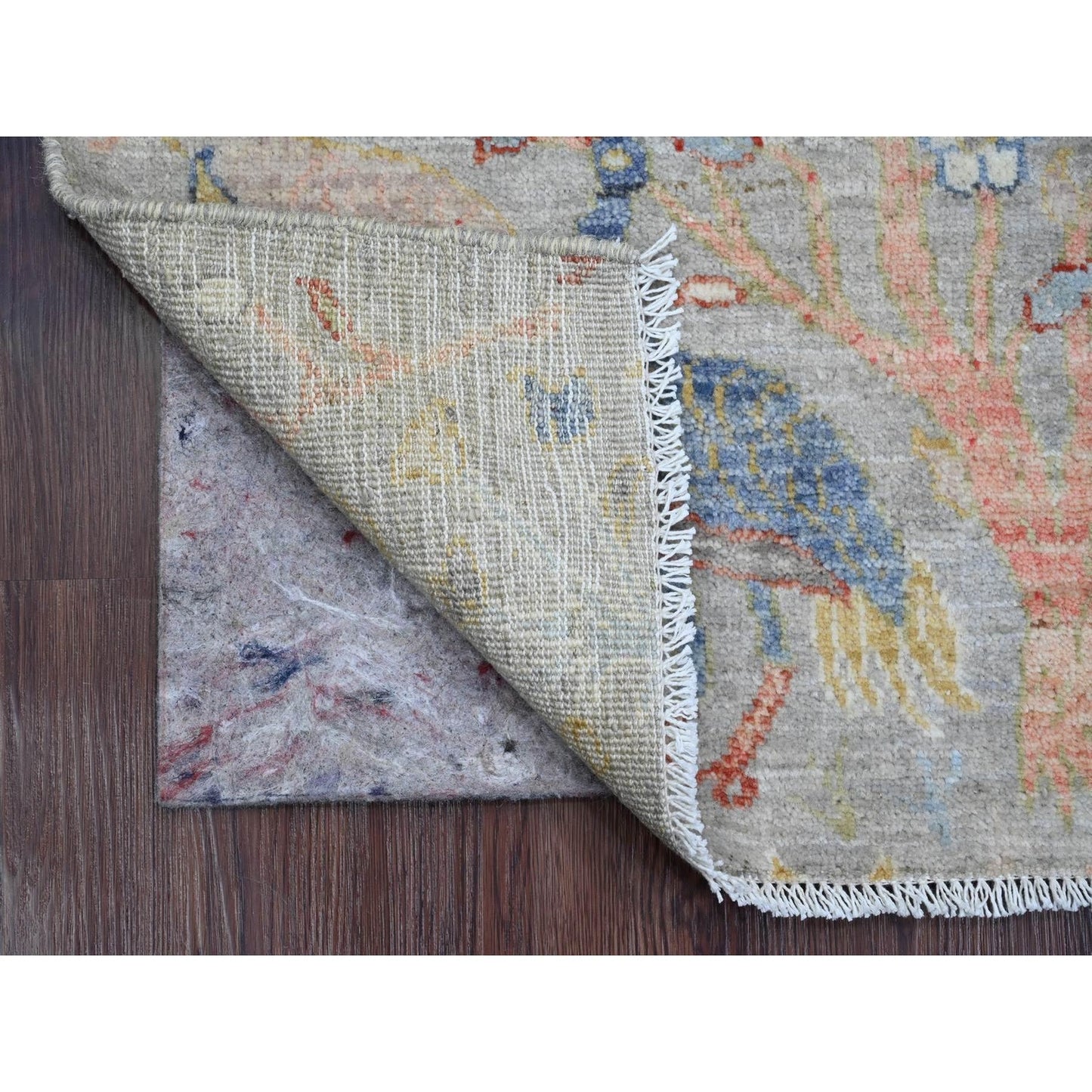 2'1"X3'1" Gray Afghan Peshawar Birds Design Hand Knotted Wool Sample Rug