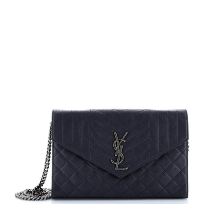 Saint Laurent Classic Monogram Chain Wallet Mixed Matelasse Leather Medium