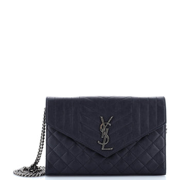 Saint Laurent Classic Monogram Chain Wallet Mixed Matelasse Leather Medium