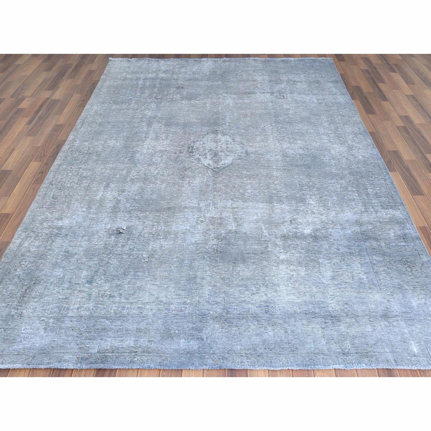 7'9"X11' Gray Worn Wool Vintage Hand Knotted Farsian Tebraz Rug