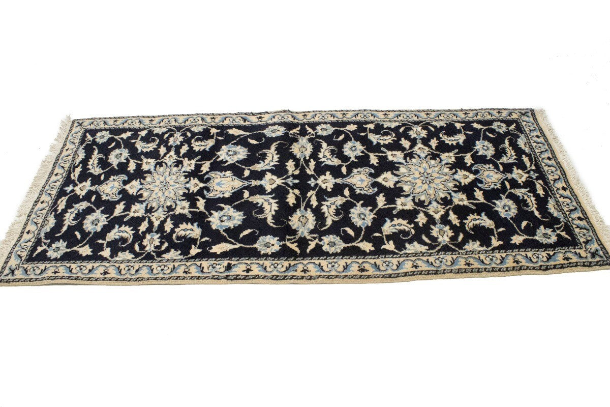 Handmade Wool Nain Runner Rug Classic Navy Floral