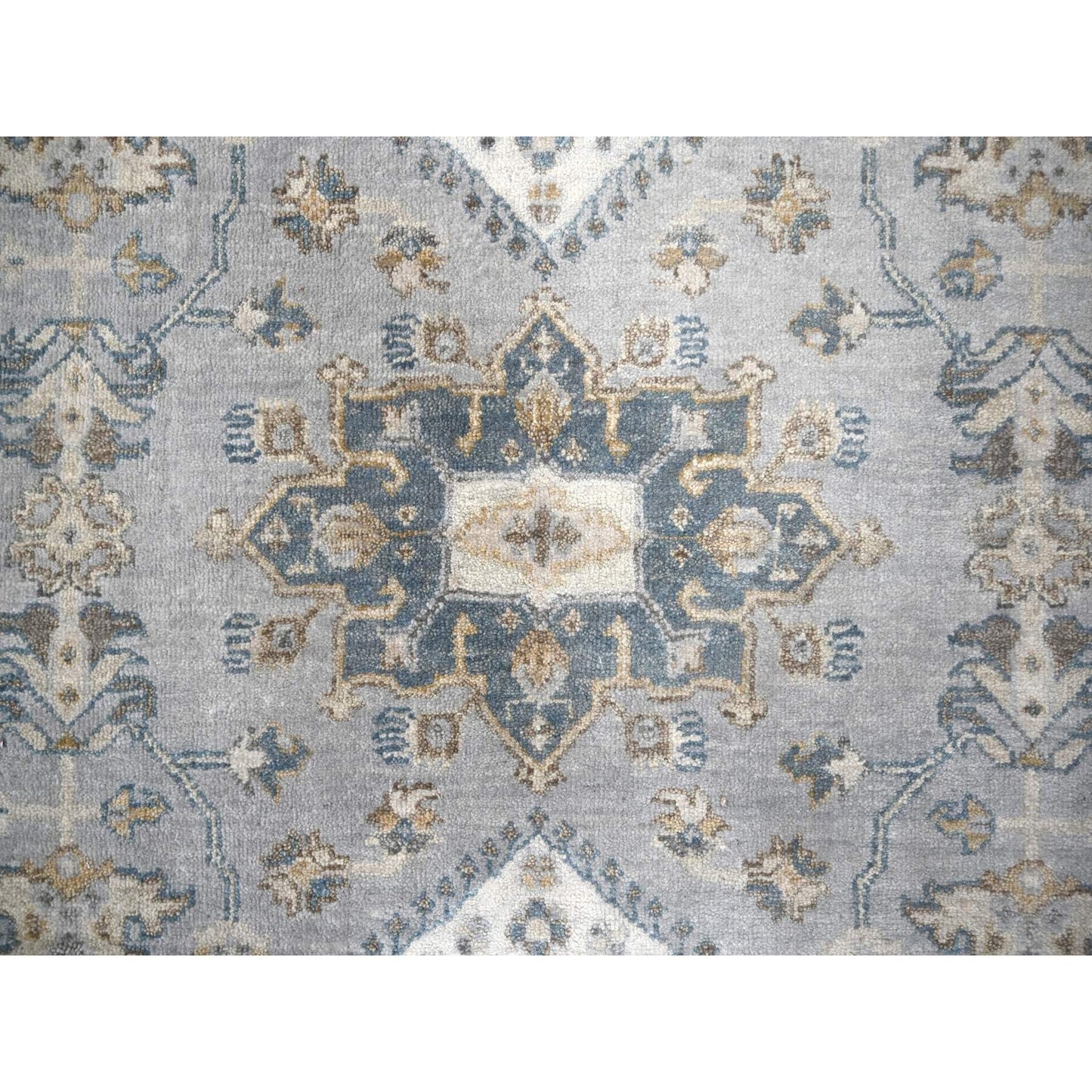 6'2"X6'1" Blue Gray Wool Karjihooz Geometric Hand Knotted Square Rug
