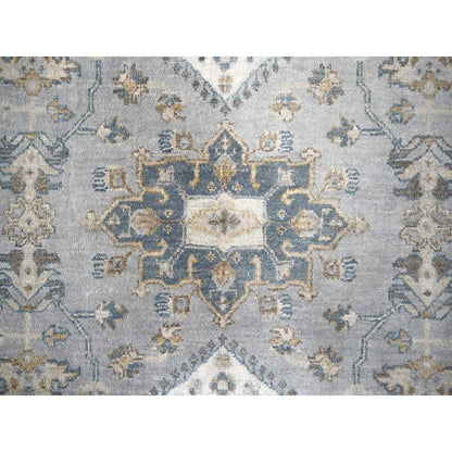 6'2"X6'1" Blue Gray Wool Karjihooz Geometric Hand Knotted Square Rug