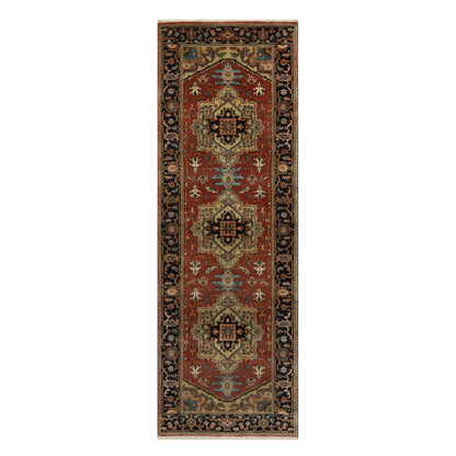 2'8"X8' Auburn Red Hand Knotted Heris Revival New Zealand Wool Runner Rug