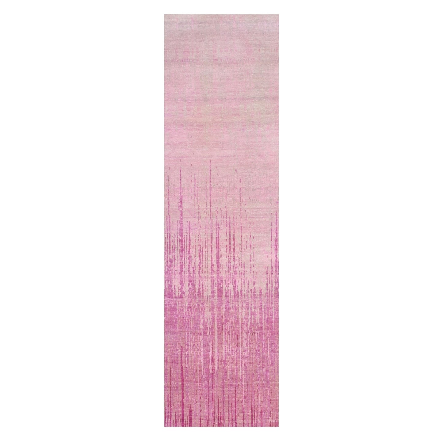 2'7"X10' Pink Hand Knotted Vertical Ombre Design Natural Wool Runner Rug