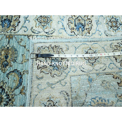 2'7"X14' Sky Blue Agra Flower Vines Design Wool Hand Knotted Runner Rug