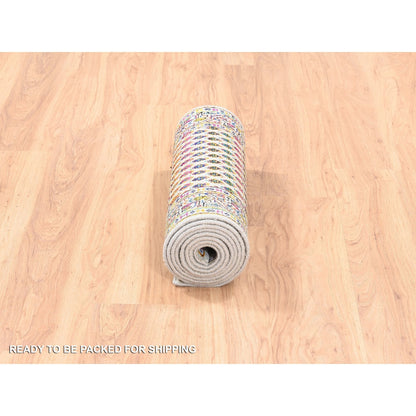 2'4"X10'2" Colorful Wool And Sari Silk Saroogh Hand Knotted Rug