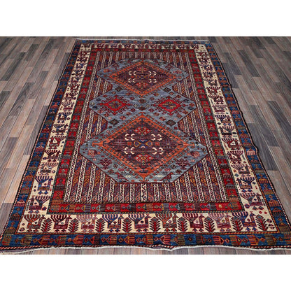 6'1"X8'4" Dusk Purple Ersari Caucasian Design Revival Hand Knotted Wool Rug