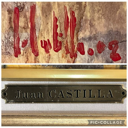 Juan Castilla Lady in Red Hat Original Mixed Media Painting | Modern Spanish