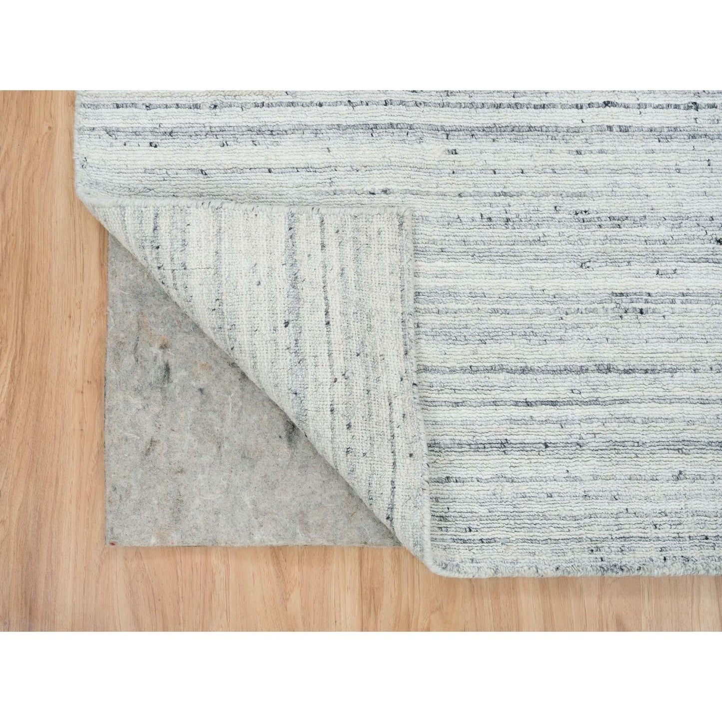 2'8"X13'10" Ivory Wool Hand Loomed Modern Striae Runner Oriental Rug