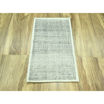 2'X3' Gray Hand Knotted Rug Wool Oxidized Grass Design Mat Sample