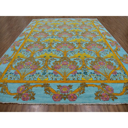 Powder Blue Arts And Craft 100% Wool Hand Knotted Oversized Oriental Rug