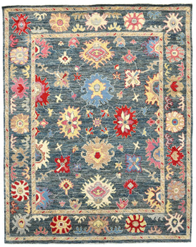 Handmade Muted Gray Floral Transitional Oriental