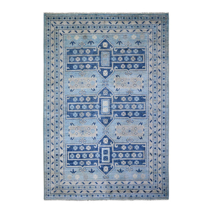 6'1"X9' Light Blue Wool Hand Knotted Anatolian Village Inspired Rug