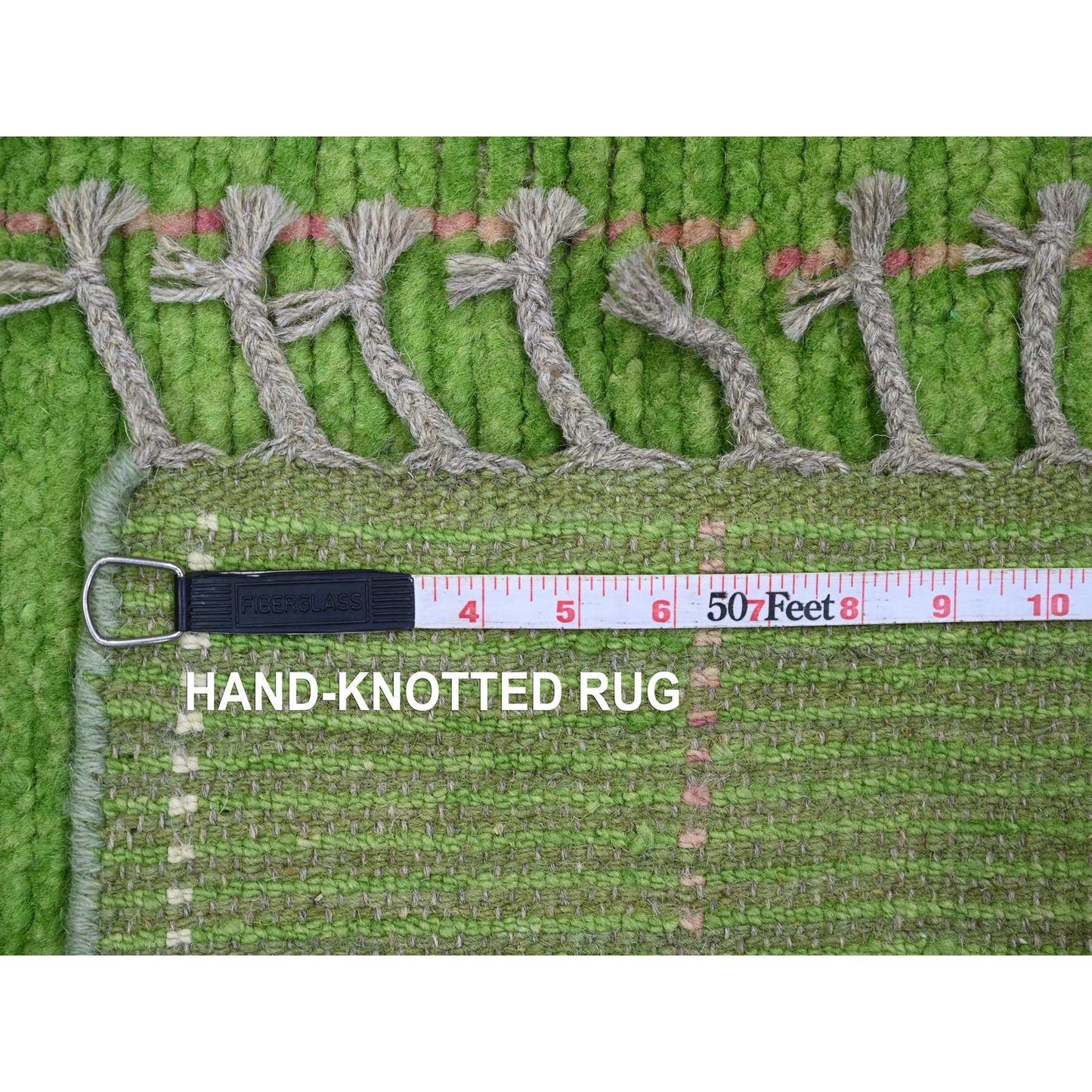 2'5"X9' Green Geometric Moroccan Weave Soft Wool Hand Knotted Runner Rug