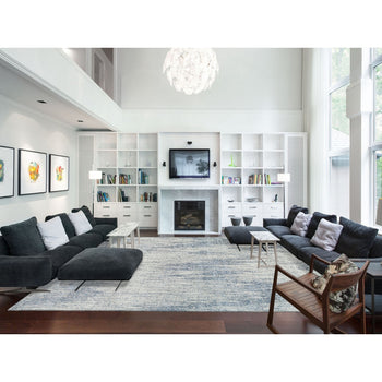 12'X18' Light Gray Fine Jacquard Wool And Silk Hand Loomed Oversized Rug