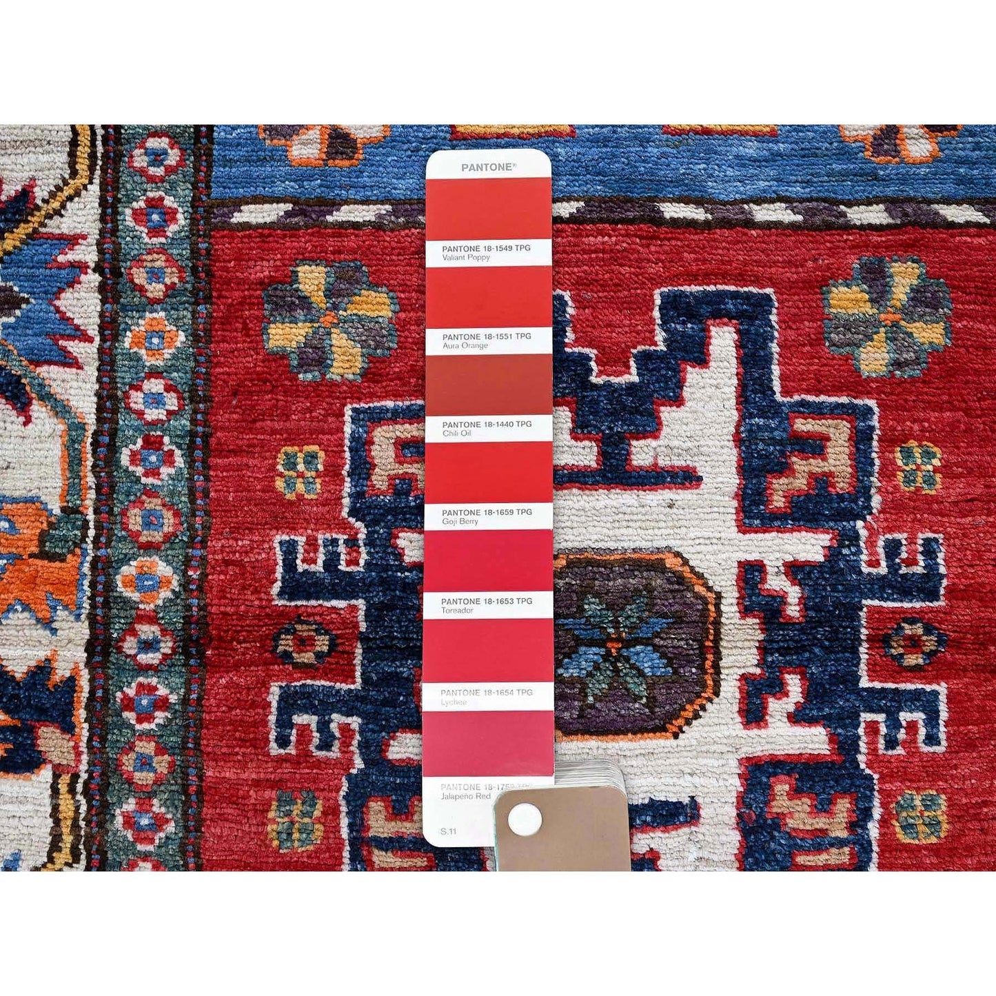 2'8"X8'3" Colorful Hand Knotted Caucasian Design Revival Wool Runner Rug