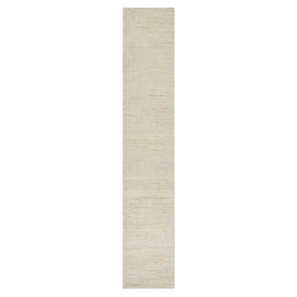 2'6"X13'10" White Hand Knotted Lori Buft Gabbeh Pure Wool Runner Rug