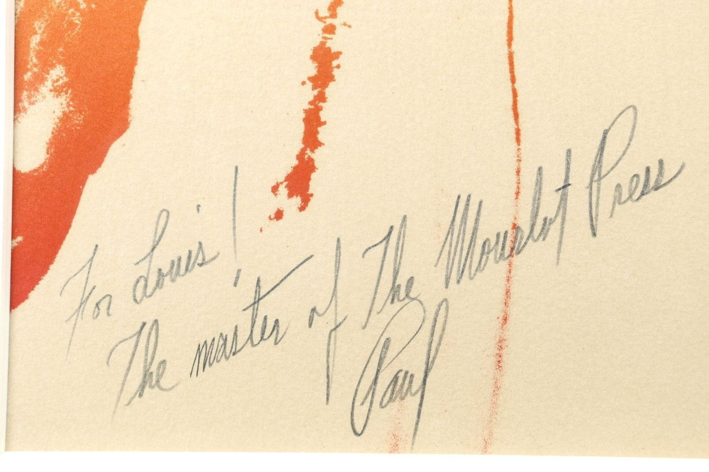 Paul Jenkins "Mit" Hand Signed Silkscreen Print 59X40Cm W/ Dedication 1970S