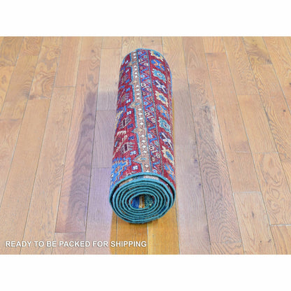 2'8"X8'3" Red Super Kazak Khorjin Design Wool Handknotted Wide Runner Rug