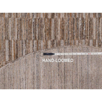 6'x6' Brown Hand Loomed Modern Grid Pattern Pure Wool Round Oriental Rug