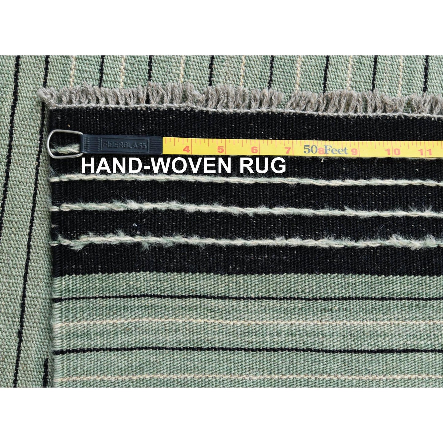 12'6"X15' Light Green Hand Woven Flat Weave Kilim Wool Reversible Rug