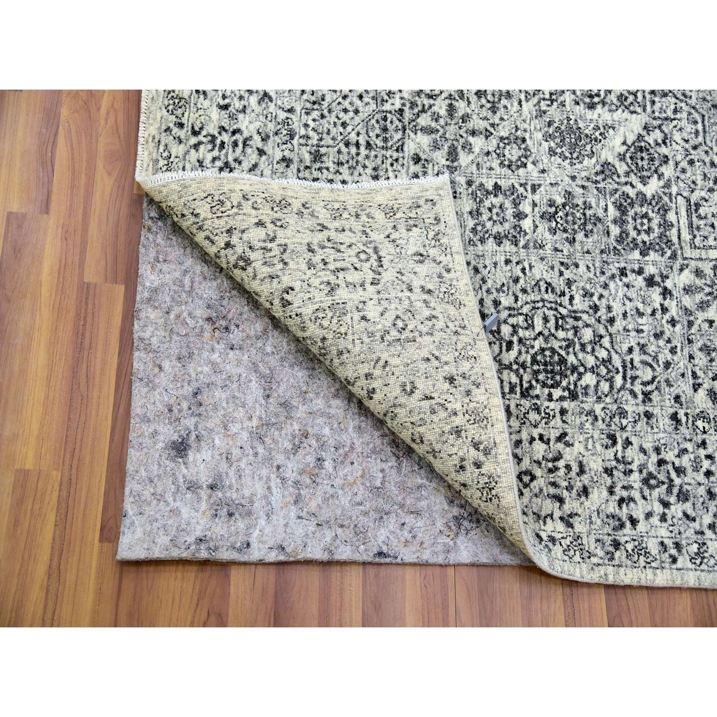 6'1"X9'3" White Hand Knotted Mamluk Dynasty Design Undyed 100% Wool Rug