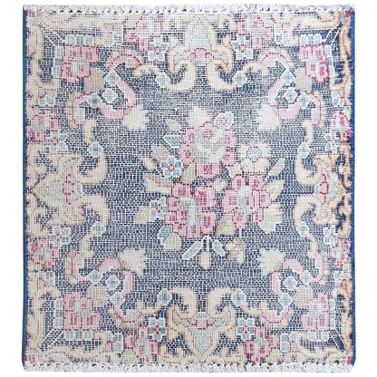 1'6"X1'6" Blue Hand Knotted Vintage Farsian Karman Worn Wool Square Rug
