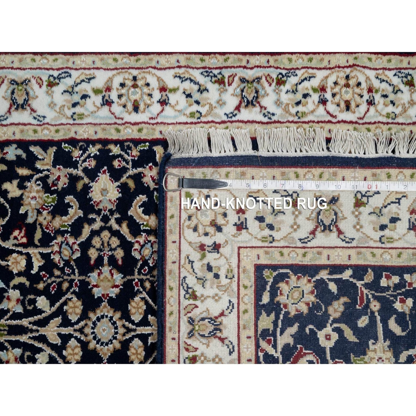 2'7"X8'1" Midnight Blue Wool And Silk Nain Hand Knotted Runner Rug