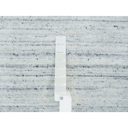 2'8"X13'10" Ivory Wool Hand Loomed Modern Striae Runner Oriental Rug